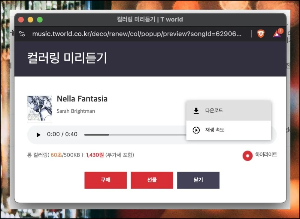 파일로 직접 받아두기 | 좋아하는 컬러링 곡을 음성 파일 형태로 휴대폰이나 PC에 보관하는 것도 가능합니다.
