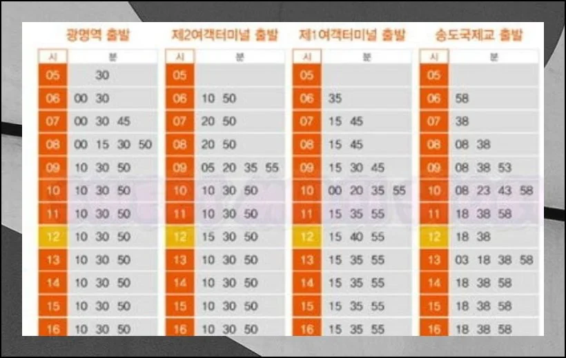 기차와 버스를 함께 | 광명역 기점 공항 왕복 셔틀 안내도 같이 올라와 있어요.